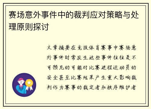 赛场意外事件中的裁判应对策略与处理原则探讨